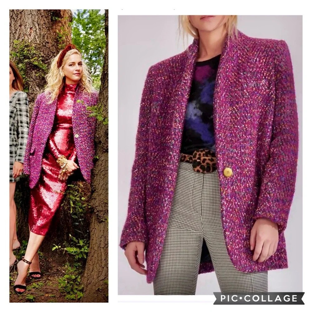 VERONICA BEARD | Crispin Multi Purple Magenta Tweed Oversized Coat Size 8 - Picture 3 of 17